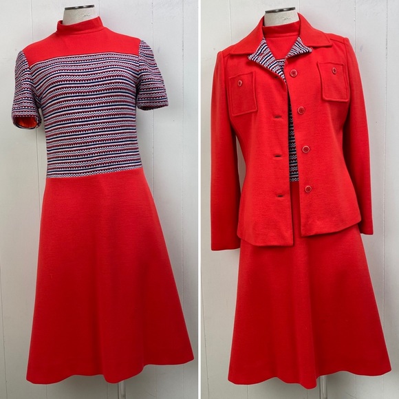 Vintage Dresses & Skirts - Vintage 60s Gare Wool Red 2-Piece Jacket & Dress